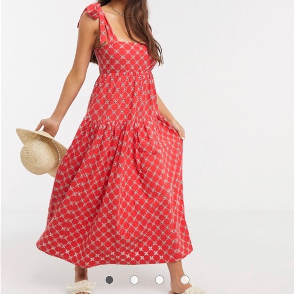 Broderie Tie Strap Midi Dress